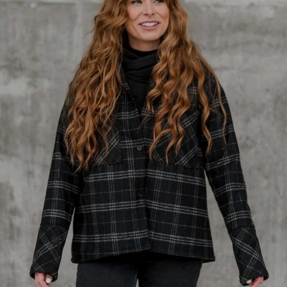 Wool Overshirt/Shacket - BLACK and GREY PLAID -  Made in Québec - Picture 2 of 10